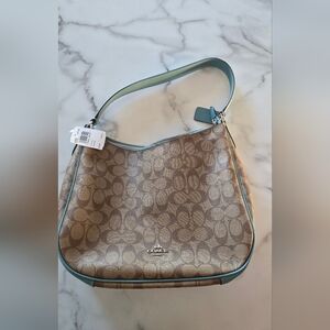 Coach Signature Tan and Blue Hobo Bag